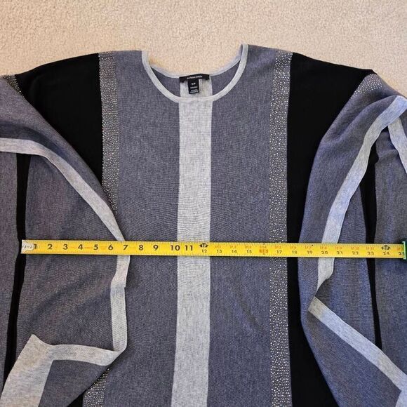 Alison Sheri Womens Poncho Style Gray Black Metallic Color Block Pullover Sweate - Picture 8 of 12